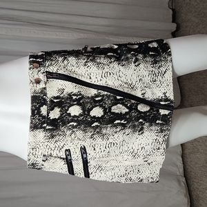 Polly Snake Print 6 Mini Jean Skirt Zippers Black & Winter White